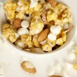 caramel corn with white chocolate and almonds