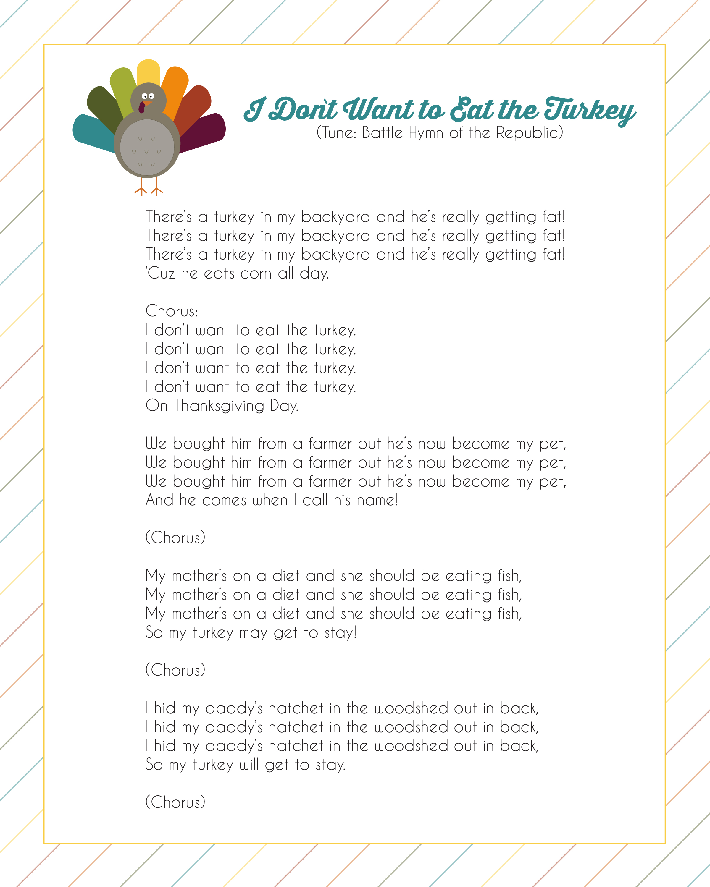 Thanksgiving Turkey Song I Don t Want To Eat The Turkey
