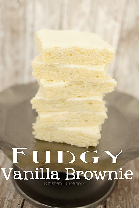Fudgy Vanilla Brownie, also known as White Texas Sheet Cake, this recipe is AMAZING! #brownie #texassheetcake KristenDuke.com