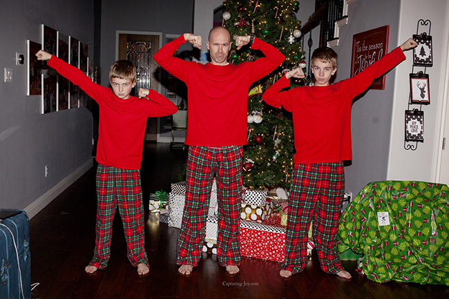 boys in matching christmas pajamas