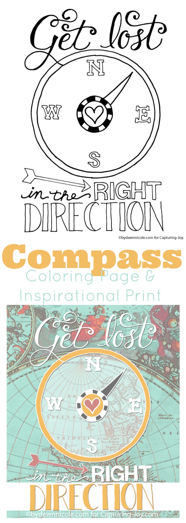 Compass coloring page and inspirational print the kids will love to color.