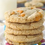 Soft and chewy gluten free cookies with smooth milk chocolate chips and a handful of sweet butterscotch morsels using Cup 4 Cup Gluten Free Flour.