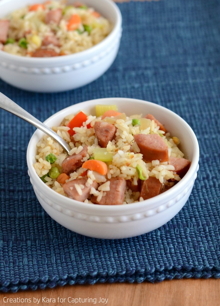Fried Rice with smoked sausage- a new family favorite meal!