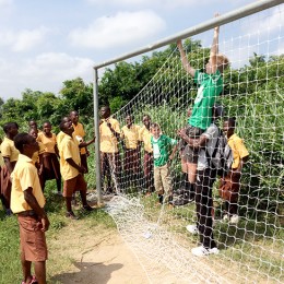 hanging soccer net in Ghana for Eagle project