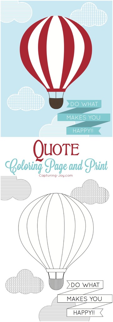 Hot Air Balloon Inspirational Quote Coloring page and print