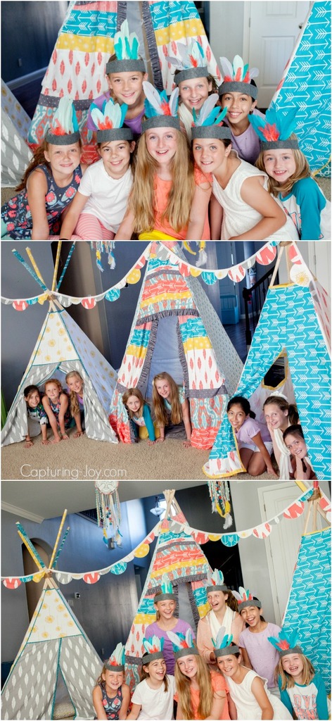 Friends at boho chic teepee tribal party