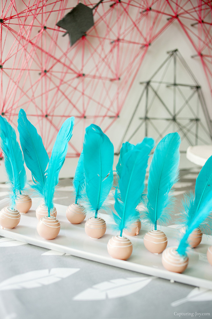 feather cake balls at boho chic teepee party