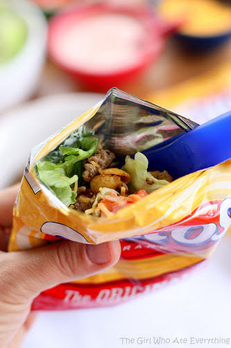 These easy walking tacos are a great family camping dinner. 