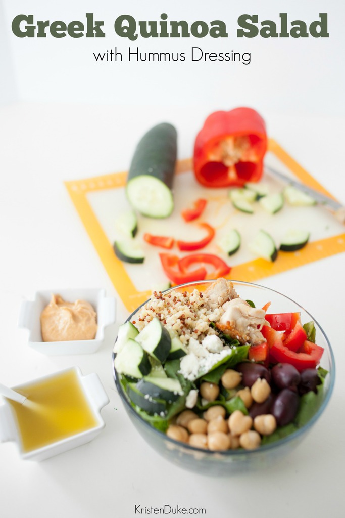 Greek Quinoa Salad with Hummus Dressing