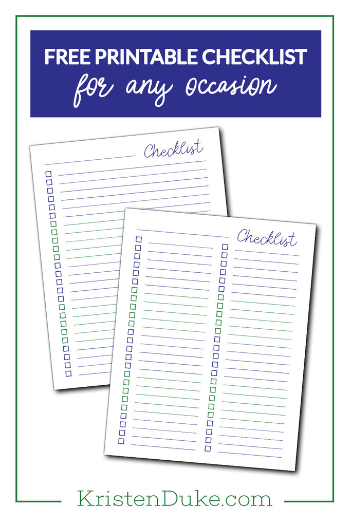 Free Printable Checklist for any occasion