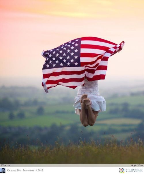 jumping with american flag